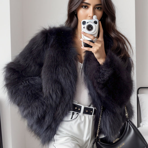 Black plush on sale faux fur coat