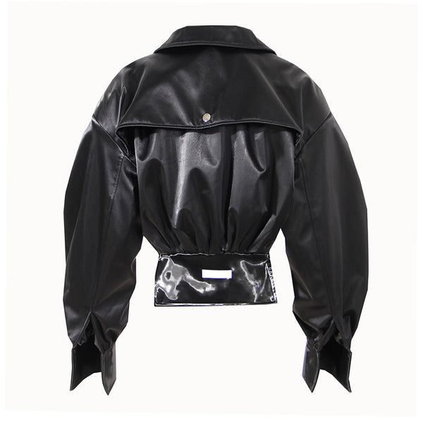 Oversized Cropped Faux Leather Jacket White
