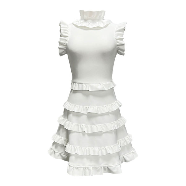 Refine Ruffled Mock Neck Frill Tiered A Line Sleeveless Bandage Knit M –  Luxedress