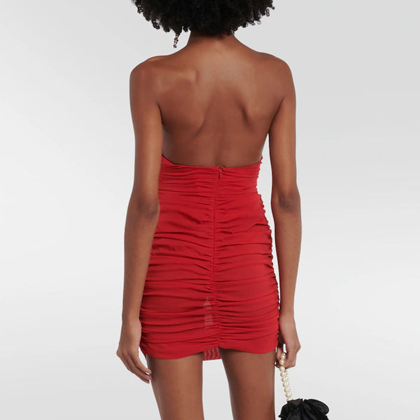 Ruched Plunge Strapless Bodycon Mini Dress
