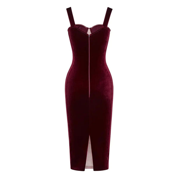 Burgundy velvet lace panel best sale midi dress