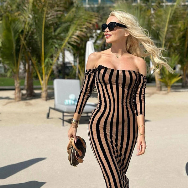 Women Long Sleeve Stripped Midi Dress Transparent Open Bra OL Lingerie  Clubwear