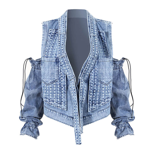 distressed sleeveless denim jacket