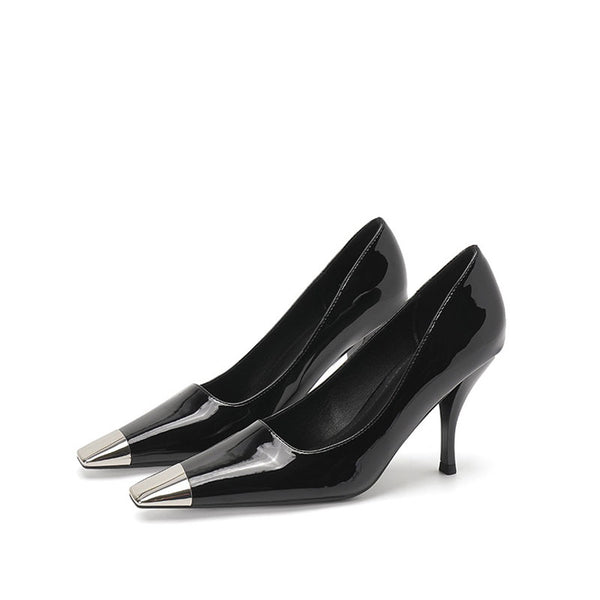 Sensual Metal Bar Detail Pointed Toe Patent Leather Stiletto Pumps - R –  Luxedress