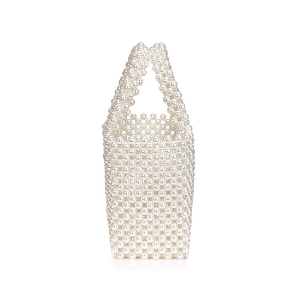 Luxury Geometric Top Handle Pearl Beaded Evening Clutch Bag