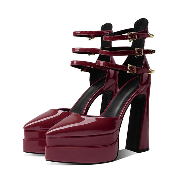 Burgundy Block Heels