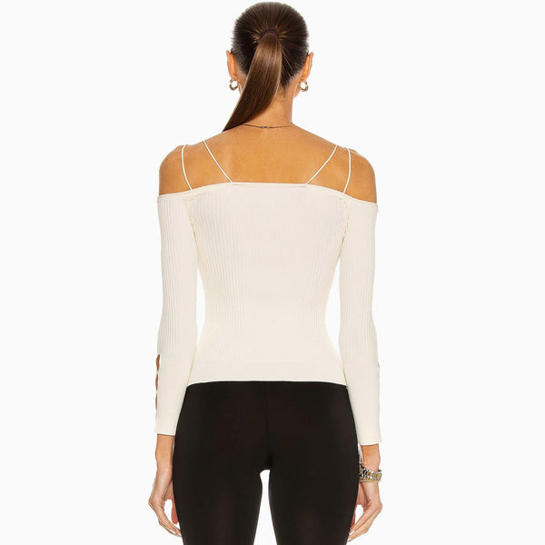 Cropped Off-shoulder Monogram Knit Top White And Black