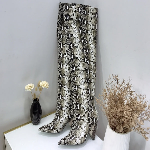 Over knee snake outlet print boots