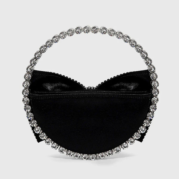 Classy Rhinestone Embellished Circular Satin Clutch Bag - Black – Luxedress
