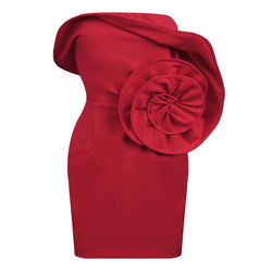 Asymmetrical Ruffle Rosette Strapless Corset Bodycon Mini Party Dress