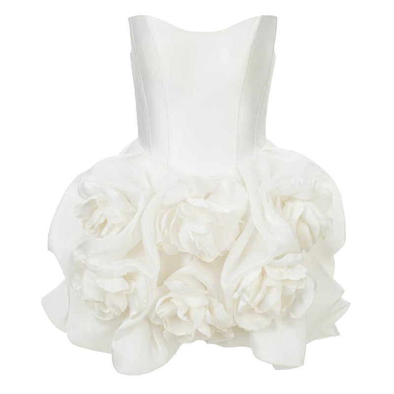 Blooming Sweetheart Strapless Corset Rosette Embellished Party Mini Dress