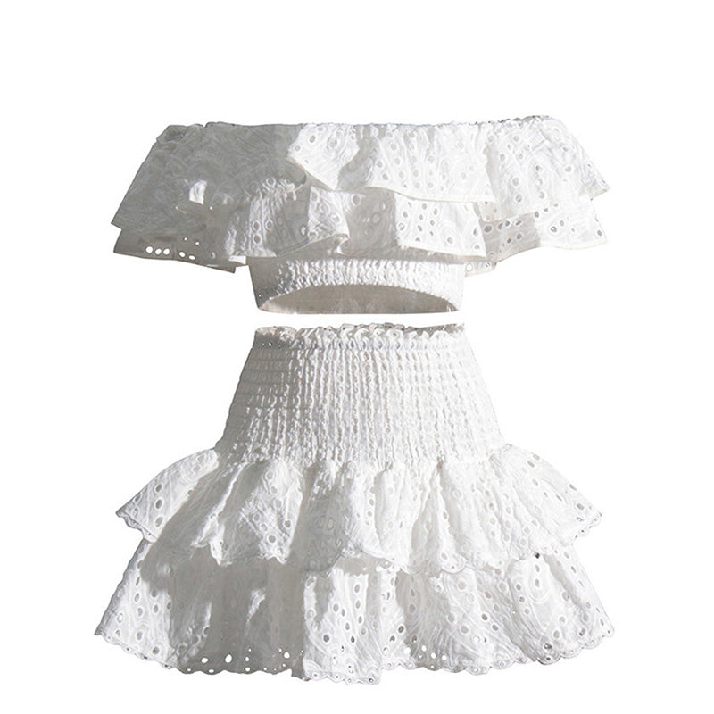 Bohemian Layered Ruffled Broderie Anglaise Scalloped Smocked Matching Set