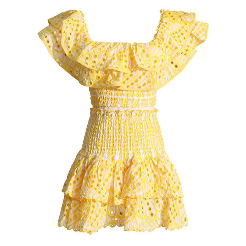 Bohemian Layered Ruffled Broderie Anglaise Scalloped Smocked Matching Set