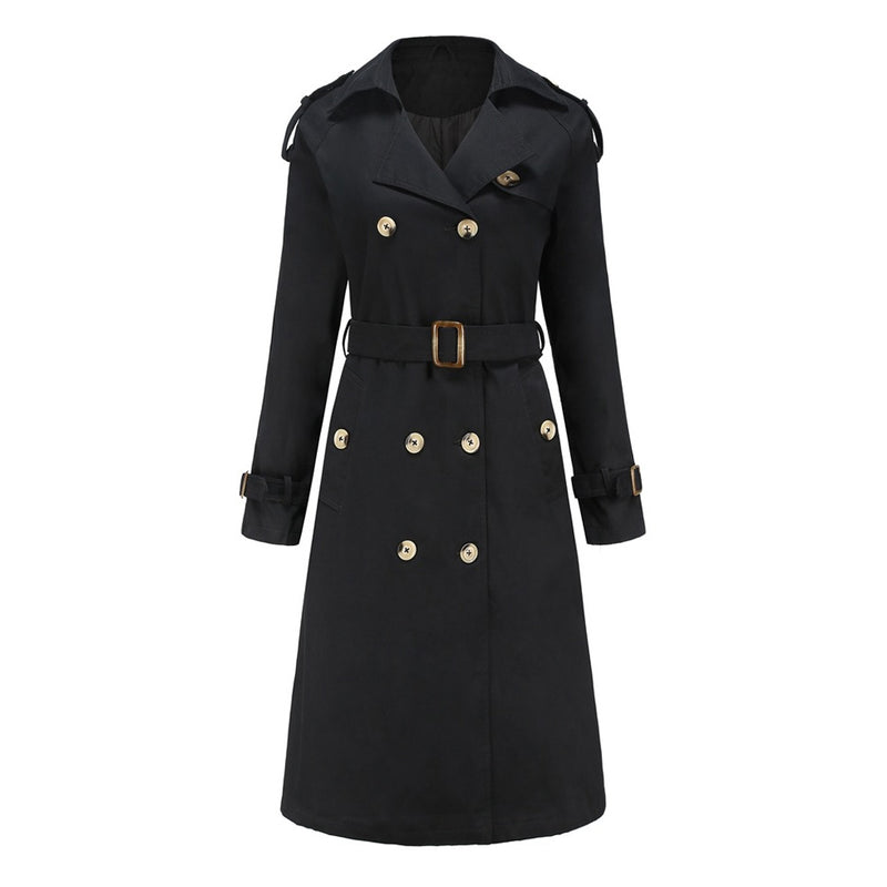 Classic Lapel Collar Long Sleeve Double Breasted Belted Split Trench Coat