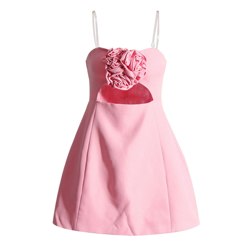 3D Rose Detail Bandeau Satin Mini Dress