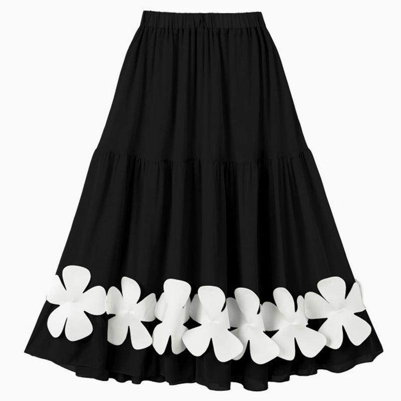 Cute 3D Petal Flower High Waist Ruched Summer Cover Up Maxi Beach Skirt