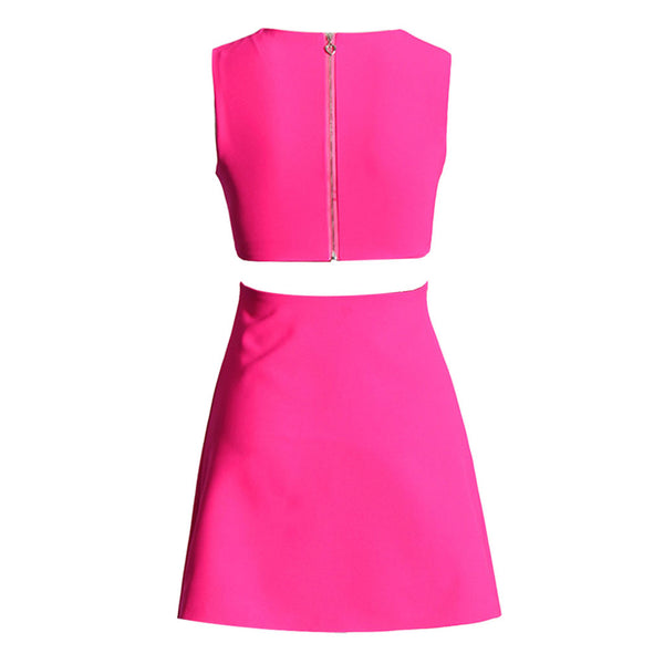 Cute Crew Neck Sleeveless Cutout Embellished 3D Rosette Mini Dress