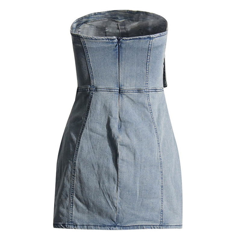 Deconstructed Cargo Pocket Belt Loop Tube Bodycon Mini Jean Dress