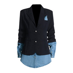 Deconstructed Lapel Collar Long Sleeve Single Breasted Denim Hybrid Blazer