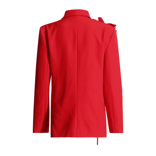 Elegant 3D Rosette Applique Lapel Collar Long Sleeve Single Button Blazer