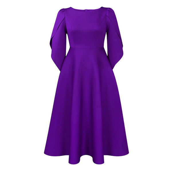 Elegant Boat Neck Tulip Sleeve Fit and Flare Midi Cocktail Dress