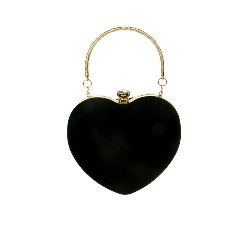 Elegant Rhinestone Metal Handle Heart Shape Velvet Evening Clutch Bag