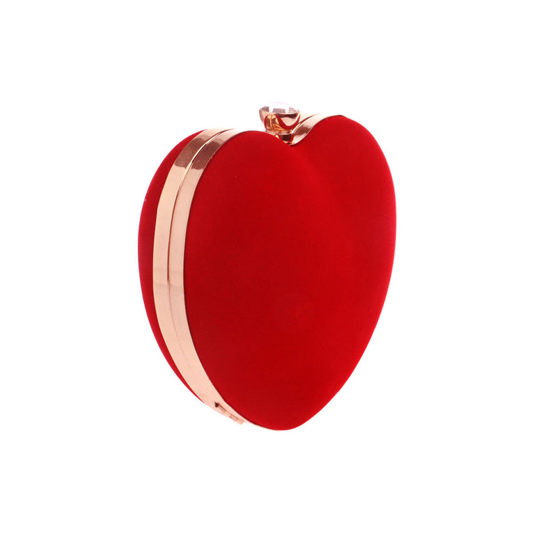 Elegant Rhinestone Metal Handle Heart Shape Velvet Evening Clutch Bag