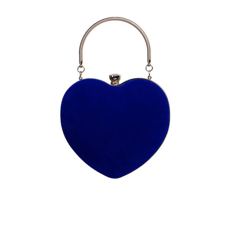 Elegant Rhinestone Metal Handle Heart Shape Velvet Evening Clutch Bag