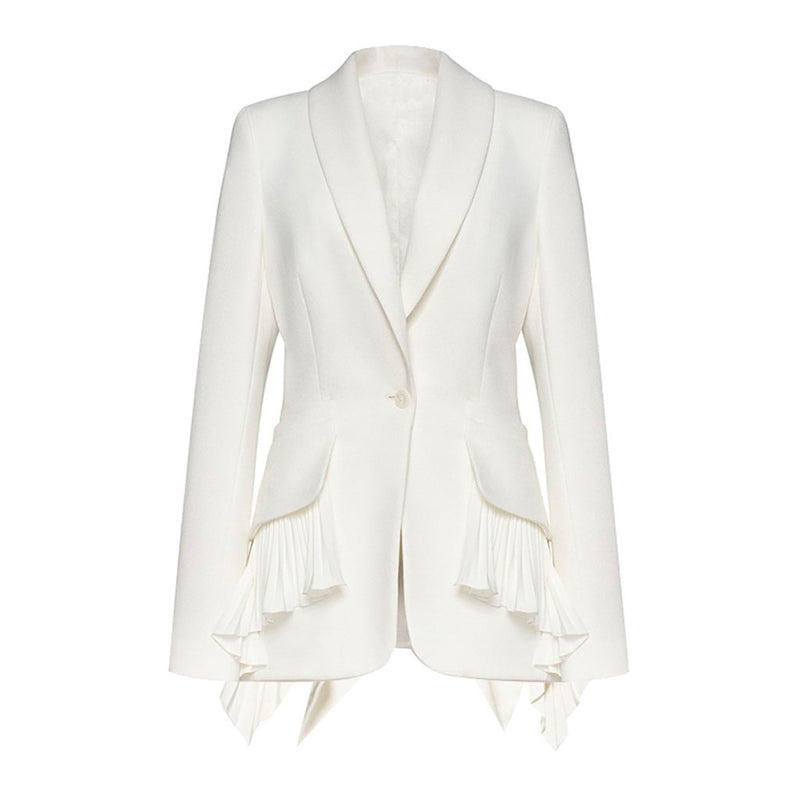 Elegant Shawl Collar Single Button Pleated Peplum Ruffle Cinched Waist Blazer