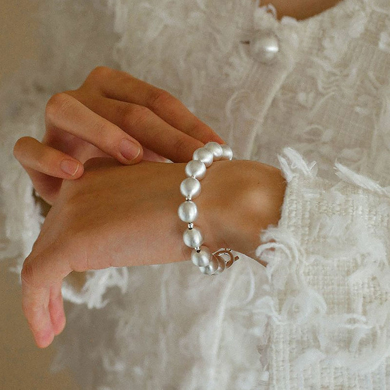 END TO END Opulent Brushed Satin Sterling Silver Pearlized Ball Bracelet