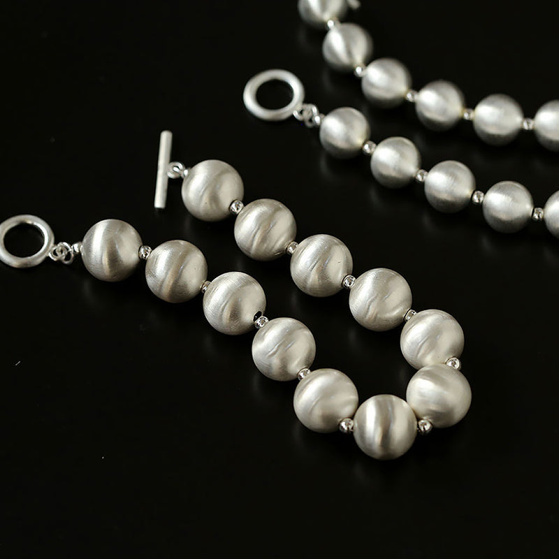 END TO END Opulent Brushed Satin Sterling Silver Pearlized Ball Bracelet