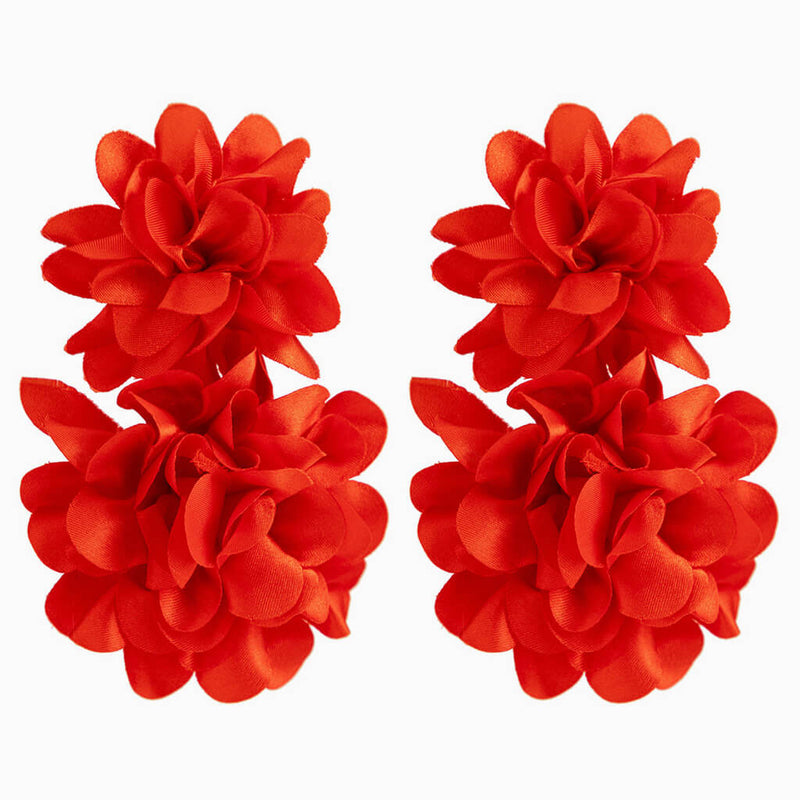 FOR YOU IN FULL BLOSSOM Silky Satin Double Rosette Drop Earrings