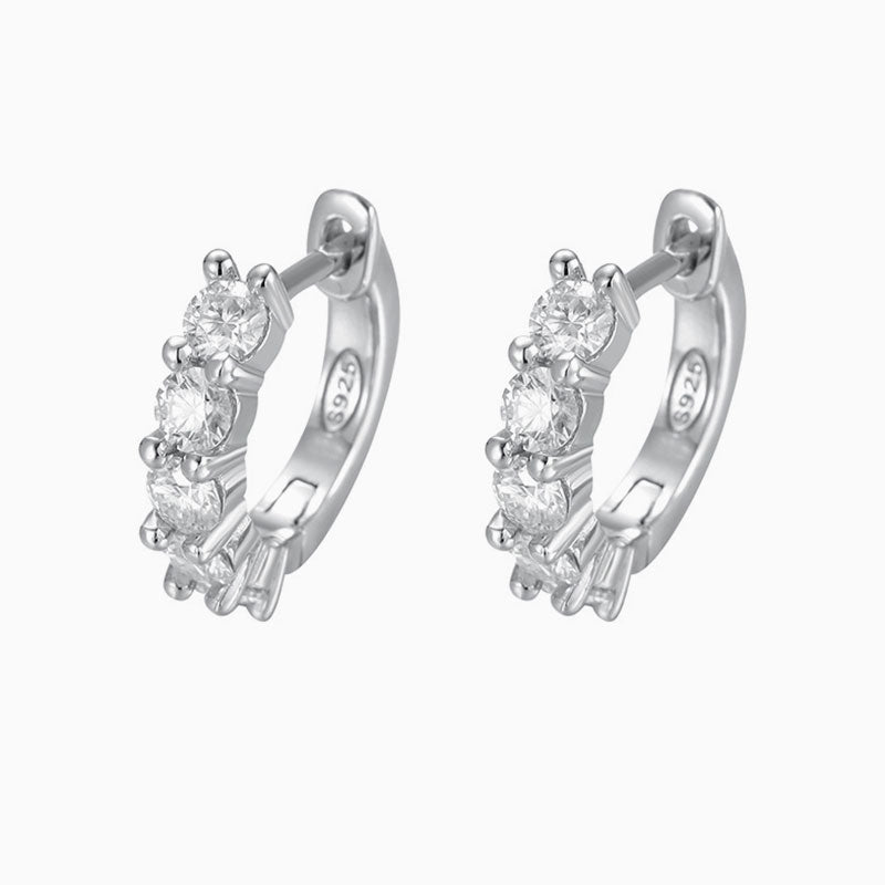 Half Paved 3MM Moissanite Sterling Silver Hinge Huggie Earrings