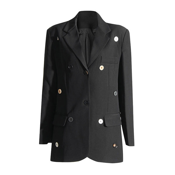 Leisure Shoulder Pad Single Breasted Button Embellished Oversized Blazer