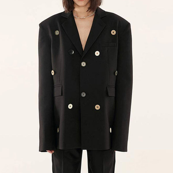 Leisure Shoulder Pad Single Breasted Button Embellished Oversized Blazer