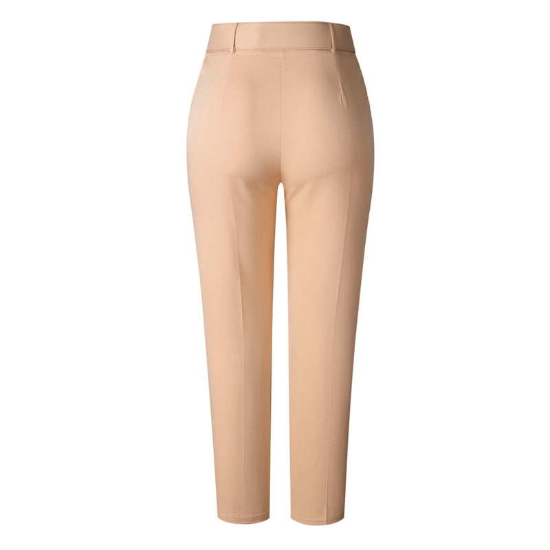 Leisure Solid Color Belted High Waist Ankle Length Pleated Taper Pants