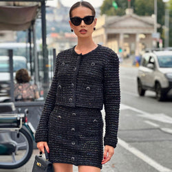 Rhinestone Trim Tweed-Effect Knit Skirt - Women - Ready-to-Wear