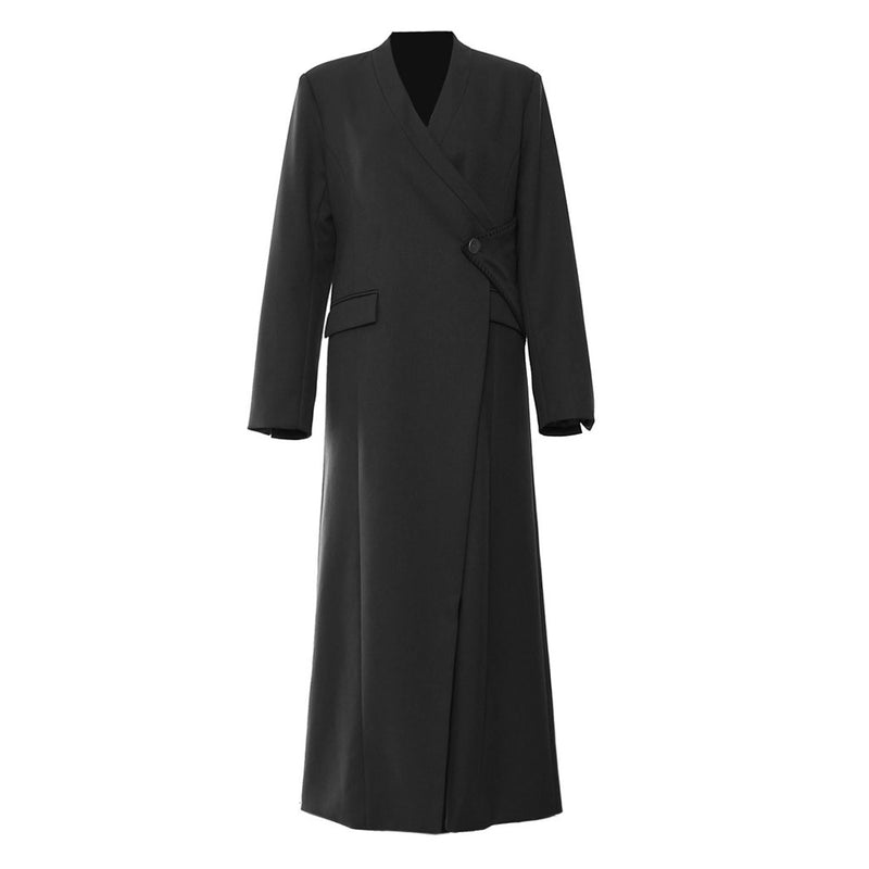 Luxurious Structured Long Sleeve Whipstitch One Button Long Wrap Coat