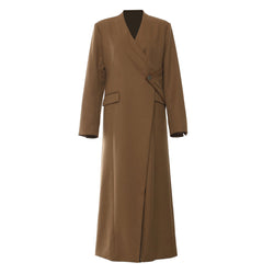 Luxurious Structured Long Sleeve Whipstitch One Button Long Wrap Coat