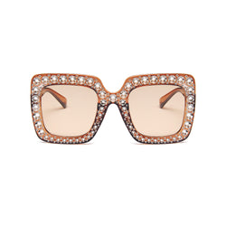 Luxury Crystal Embellished Oversized UV Protect Tinted Square Sunglasses