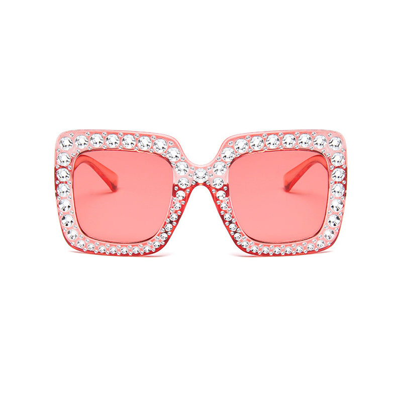 Luxury Crystal Embellished Oversized UV Protect Tinted Square Sunglasses