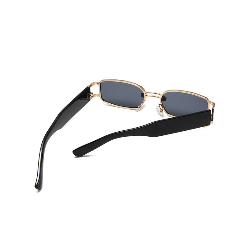 Luxury Rock & Roll Metallic Ring Contrast Tinted Slim Rectangle Sunglasses