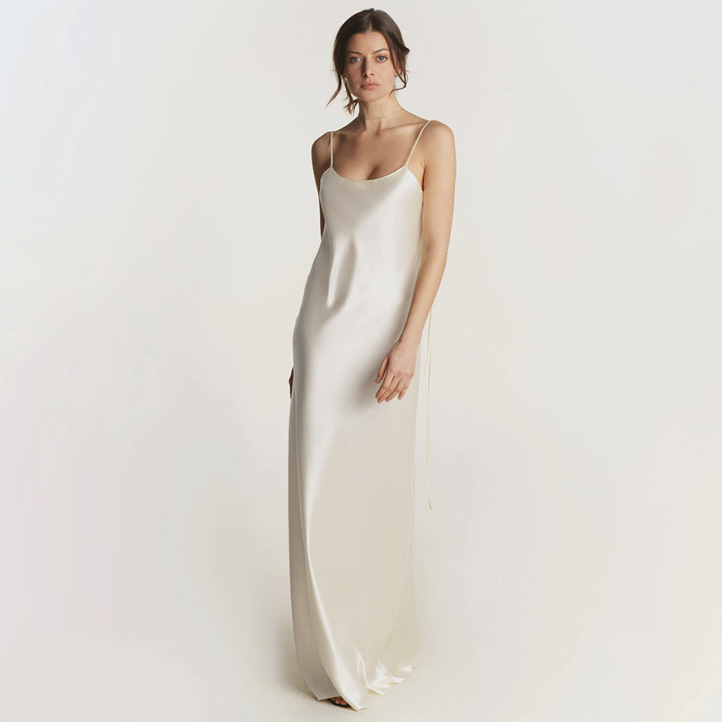 White silk fashion maxi slip dress