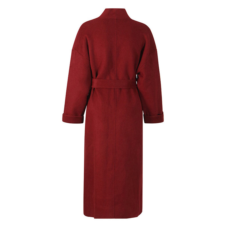 Minimalist Collarless Long Sleeve Cargo Pocket Belted Cotton Blend Coat