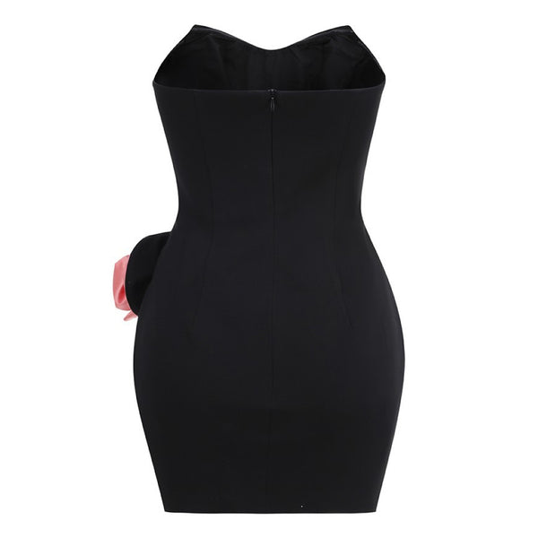 Minimalist Contrast Rosette Embellished Bodycon Tube Micro Mini Party Dress