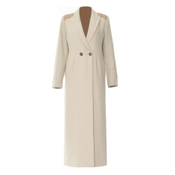 Minimalist Lapel Contrast Knit Sleeves Two Button Long Hybrid Blazer Coat