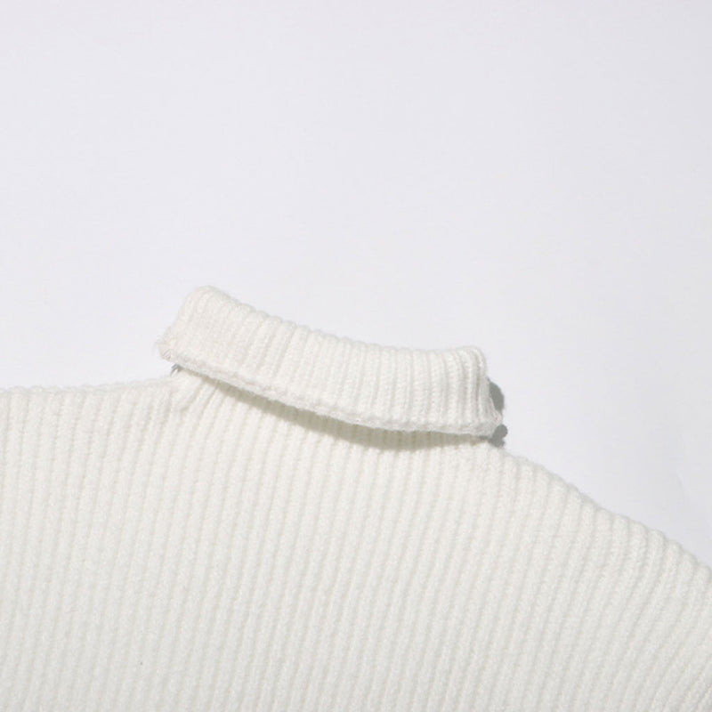 Minimalist Solid Turtle Neck Cap Sleeve Ribbed Knit Pullover Sweater Vest