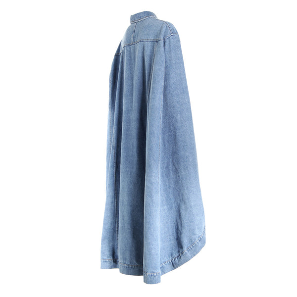 Offbeat Collared Single Breasted Oversized High Low Denim Cape Jacket