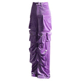 Offbeat Low Waist Multiple Pocket Wide Leg Polished Velvet Cargo Pants –  Luxedress