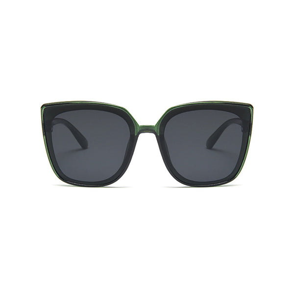 Offbeat Metallic Trim Contrast Color Oversized Tinted Cat Eye Sunglasses